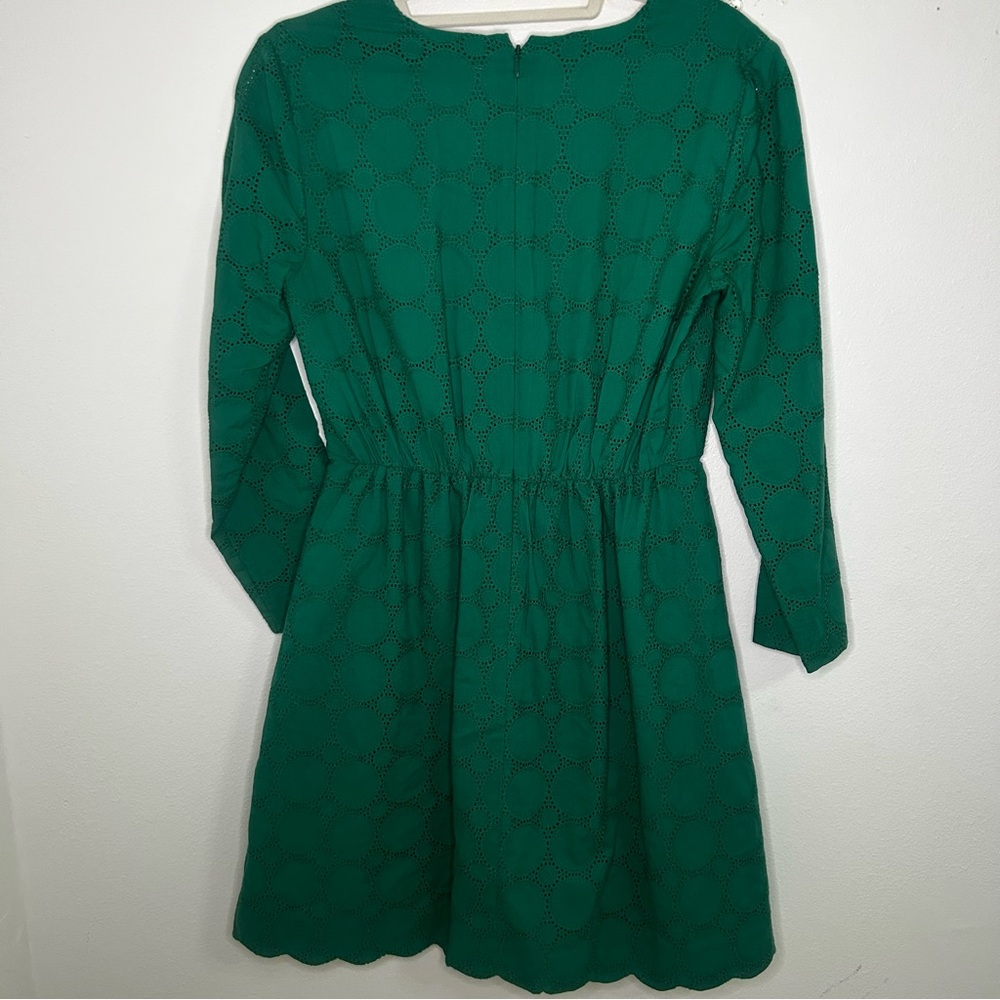 Jcrew green scalloped hem Vneck 3/4 length sleeve dress size 4 - Picture 7 of 8